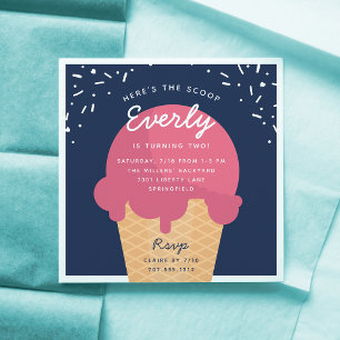 Here's The Scoop Ice Cream Cone Kid Birthday Party Invitation