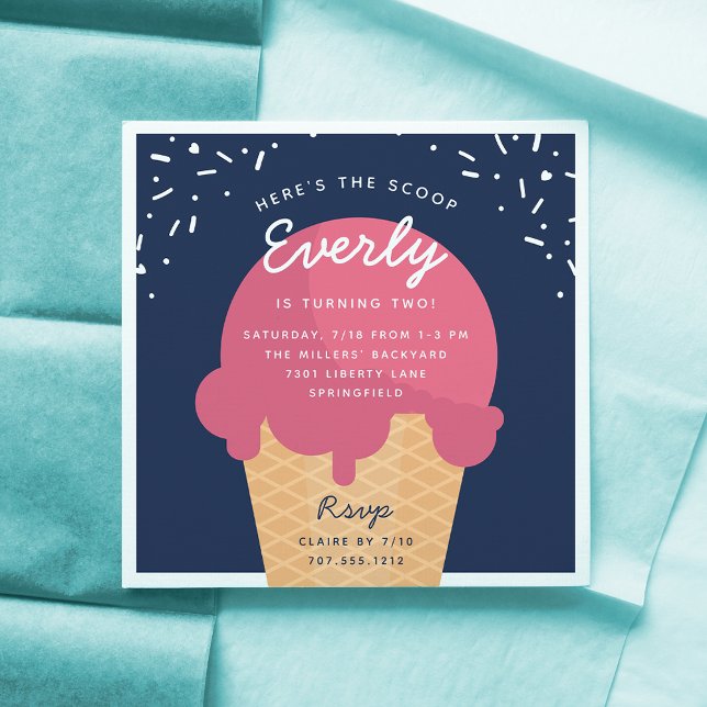 Here's The Scoop Ice Cream Cone Kid Birthday Party Invitation (Creator Uploaded)