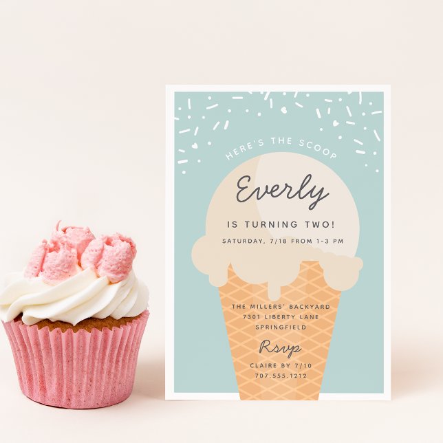 Here's The Scoop Ice Cream Cone Kid Birthday Party Invitation (Creator Uploaded)