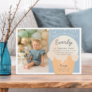 Here's The Scoop Ice Cream Cone Kid Birthday Photo Invitation
