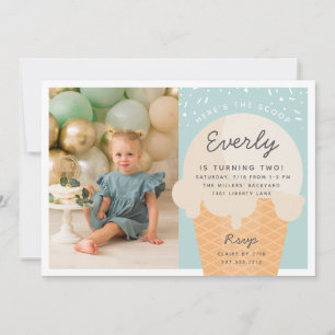 Here's The Scoop Ice Cream Cone Kid Birthday Photo Invitation