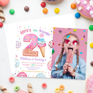 Here's the Scoop Ice Cream Doughnut Birthday Photo Invitation