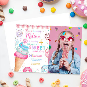 Here's the Scoop Ice Cream Doughnut Birthday Photo Invitation