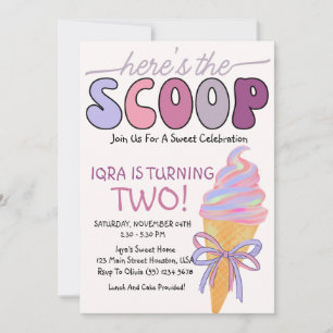 Here's The Scoop Ice Cream Girl 1st Birthday Party Invitation