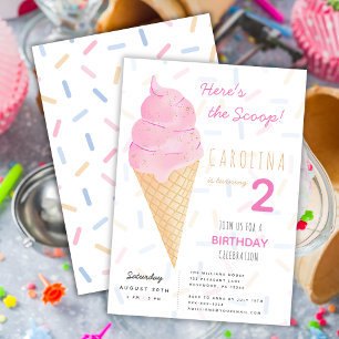 Here's the Scoop Ice-Cream Girl 2nd Birthday Invitation