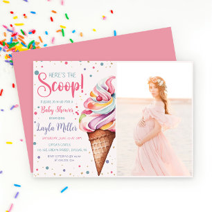 Here's the Scoop Ice Cream Girl Baby Shower Invitation