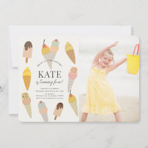 Here's the Scoop Ice Cream Kids Birthday Photo Invitation