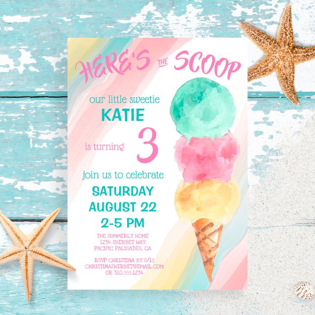 Here's The Scoop Ice Cream Little Sweetie Birthday Invitation (Creator Uploaded)