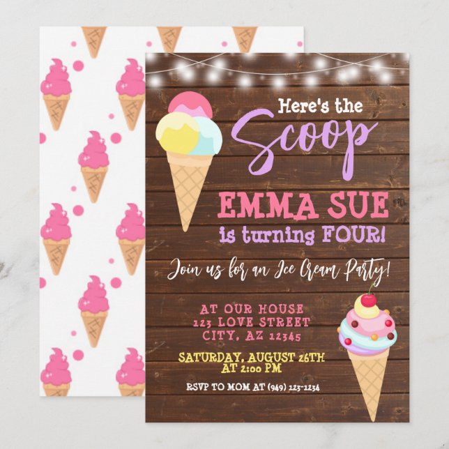 Here's the Scoop Ice Cream Party Birthday  Invitation (Front/Back)