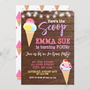 Here's the Scoop Ice Cream Party Birthday  Invitation