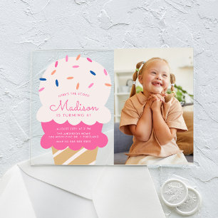 Here's The Scoop Ice Cream Photo Birthday Party Acrylic Invitations
