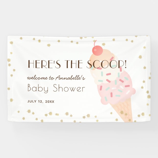 Here's the Scoop Ice Cream Pink Baby Shower Banner (Horizontal)