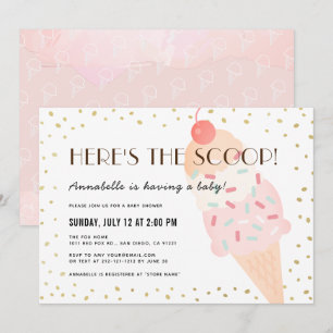 Here's the Scoop Ice Cream Pink Girl Baby Shower Invitation