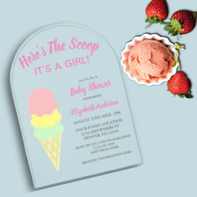 Here's The Scoop Ice Cream Summer Baby Shower Acrylic Invitations (Creator Uploaded)