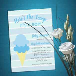 Here's The Scoop Ice Cream Summer Baby Shower Invitation