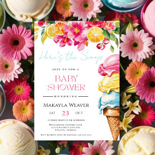 Here's the Scoop Ice Cream summer Baby Shower Invitation