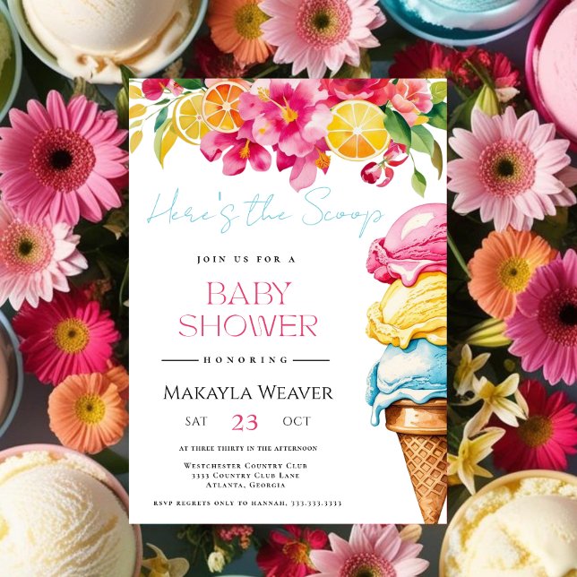 Here's the Scoop Ice Cream summer Baby Shower Invitation (Creator Uploaded)
