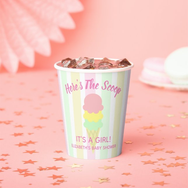 Here's The Scoop Ice Cream Summer Baby Shower Paper Cups (Insitu)