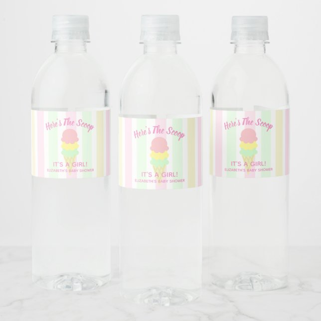 Here's The Scoop Ice Cream Summer Baby Shower Water Bottle Label (Bottles)
