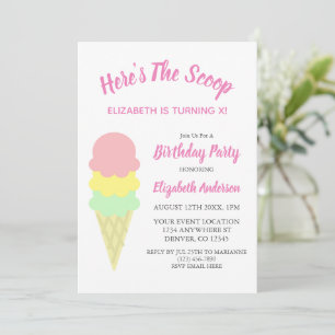 Here's The Scoop Ice Cream Summer Birthday Invitation