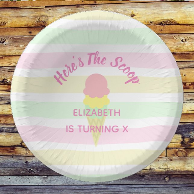 Here's The Scoop Ice Cream Summer Birthday Paper Plate (Creator Uploaded)