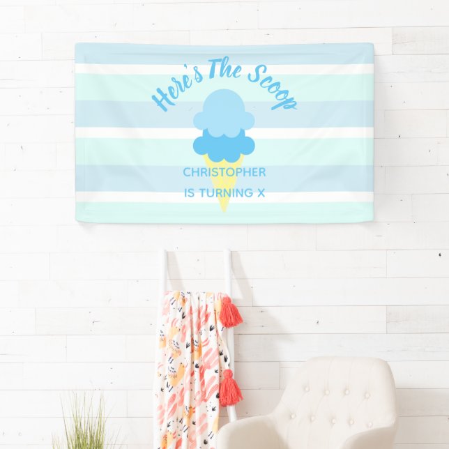 Here's The Scoop Ice Cream Summer Boy Birthday  Banner (Insitu)