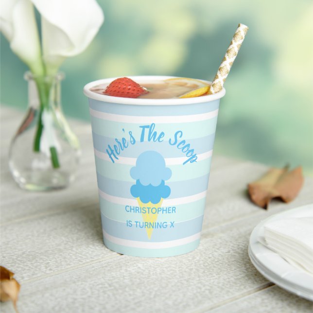 Here's The Scoop Ice Cream Summer Boy Birthday Paper Cups (Insitu)