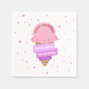 Here's The Scoop Ice Cream Sweet Pink Birthday Napkin