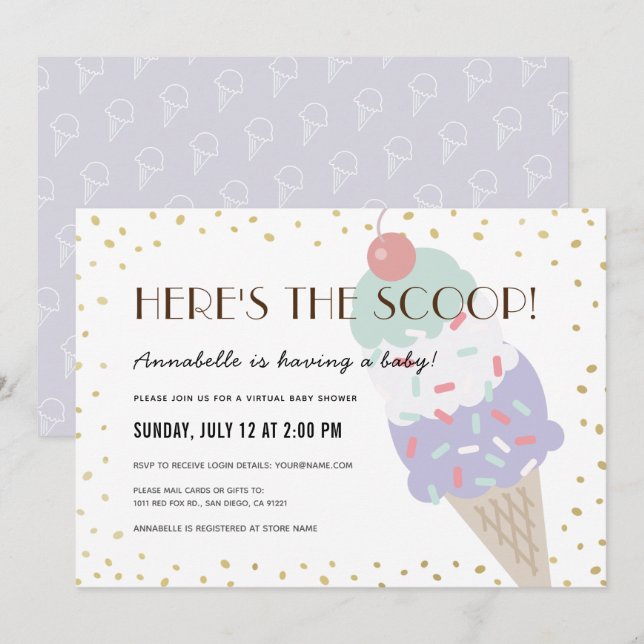 Here's the Scoop Ice Cream Virtual Baby Shower Invitation (Front/Back)