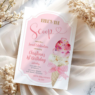 Here's the Scoop Kid's First Birthday Invitation