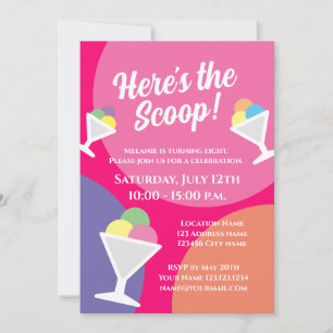 Here's the scoop kid's ice cream Birthday party Invitation
