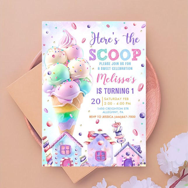 Here's the Scoop Pastel Pink Ice Cream Birthday Invitation (Creator Uploaded)