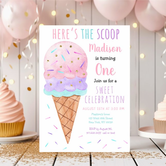 Here's The Scoop Pink Ice Cream Birthday Invitation (Creator Uploaded)