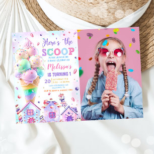 Here's the Scoop Pink Ice Cream Birthday Photo Invitation