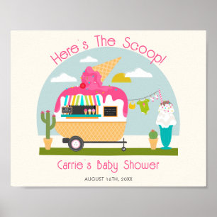 Here's The Scoop Pink Ice Cream Camper Baby Shower Poster