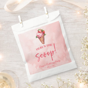 Here's The Scoop Pink Red Ice Cream Birthday Party Favour Bag