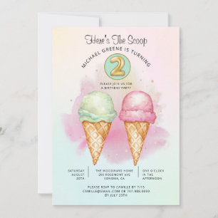 Here's The Scoop Turning Two Birthday Party Invitation