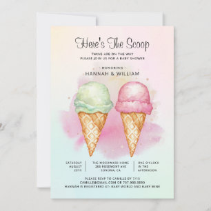 Here's The Scoop Twin Boy Girl Baby Shower Invitation