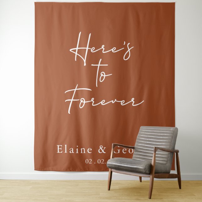 heres to forever Wedding Photo Prop Backdrop Tapestry (In Situ)