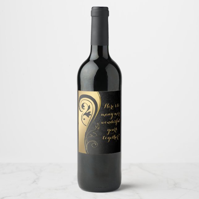Here's to More Wonderful Years Wedding Anniversary Wine Label (Front)