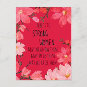 Here's to Strong Women Cherry Red Floral Postcard