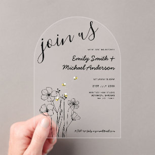 Heritage Acrylic Bee & Botanical Arch Wedding Invitations