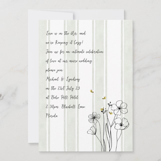 Heritage Bees Modern Handwritten Handdrawn Wedding Invitation (Front)