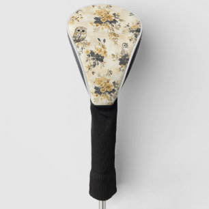 Heritage Beige Owl Botanical Floral Pattern Golf Head Cover