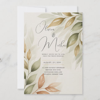 Heritage Botanical Watercolor Greenery Modern Wedd Invitation