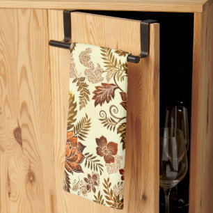 Heritage Copper Warm Gold Floral Design Tea Towel
