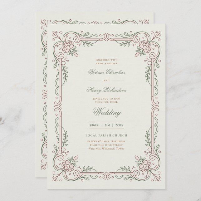 Heritage | Edwardian Rose Filigree Wedding Invitation (Front/Back)