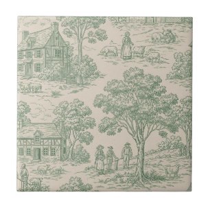Heritage Farm Toile in Sage Green and Blue Ceramic Tile
