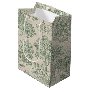 Heritage Farm Toile in Sage Green and Blue Medium Gift Bag