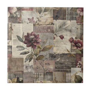 Heritage Floral Quilt in Burgundy and Brown Ceramic Tile